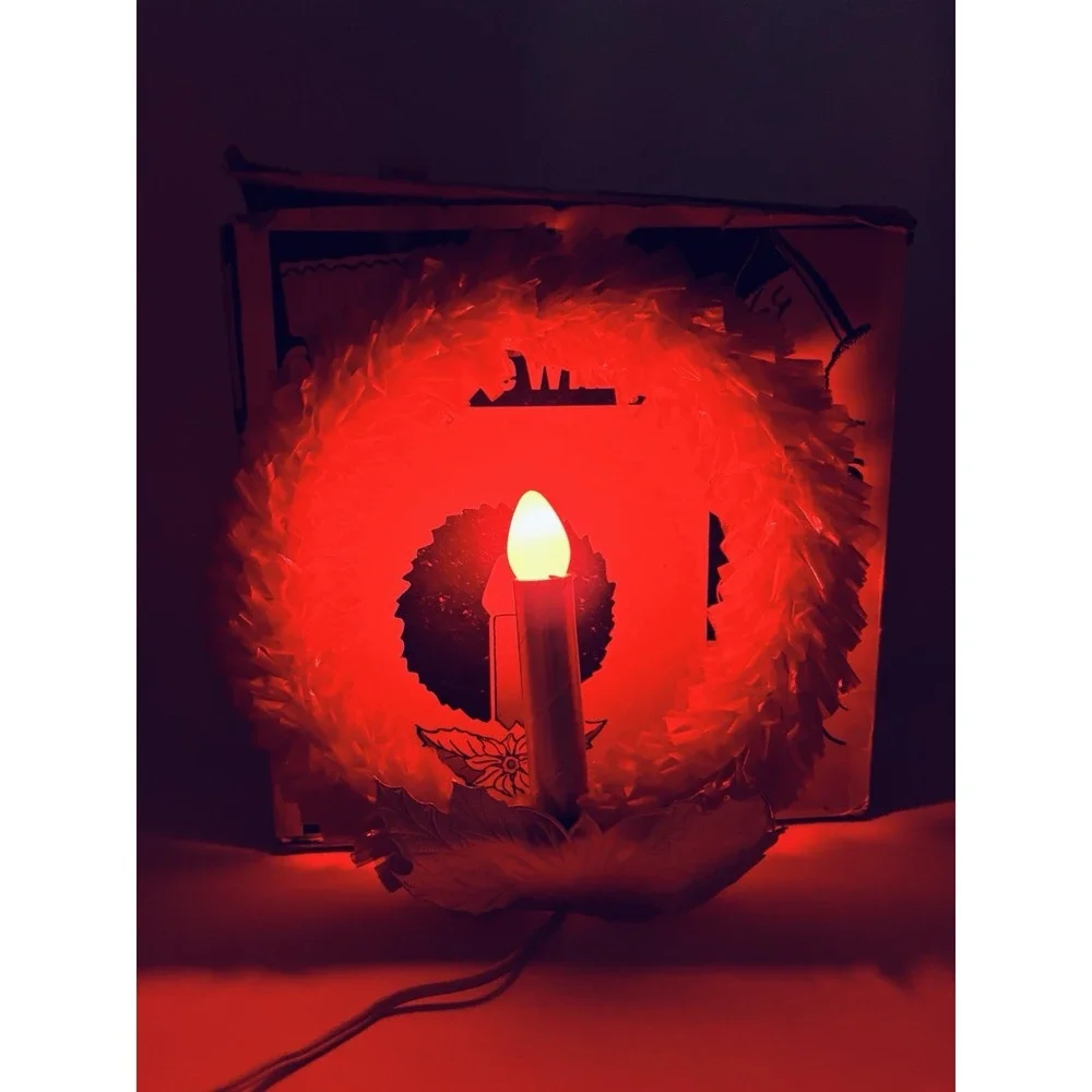Vintage Good-Lite Electric Wreath of‎ Red Sparkling Cellophane Light Christmas